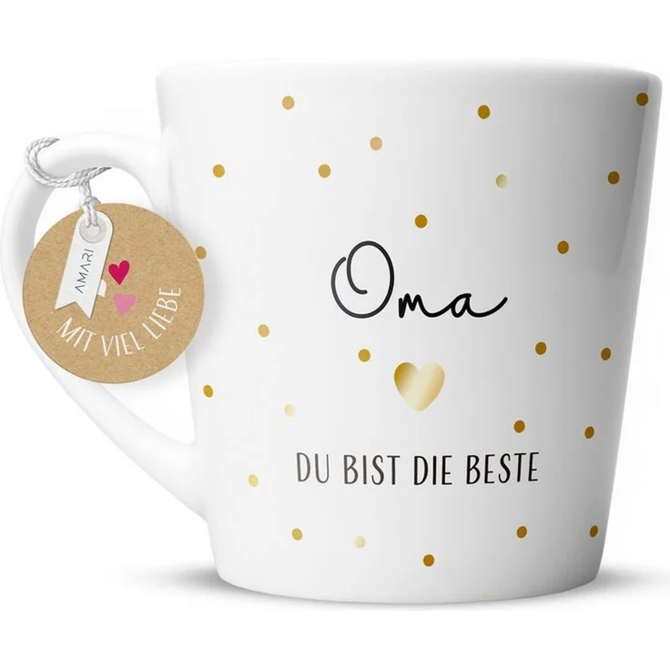 Amari Tasse Beste Oma Spruch Gold, Geschenk Oma von Enkel Lieblingsoma Danke, 1-tlg, Keramik, Kaffeetasse Teetasse 330 ml Geschenkbox Muttertag Geburtstag – Bild 1
