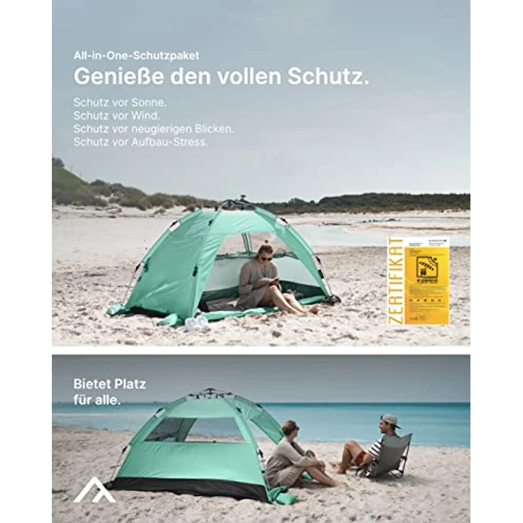 qeedo Quick Palm Strandmuschel mit UV-Schutz (UV80) & kleinem Packmaß - Leichtes, schnell aufzubauendes Strandzelt (Quick-Up System) bietet Sonnenschutz & Windschutz am Strand, vor allem für Kinder – Bild 2
