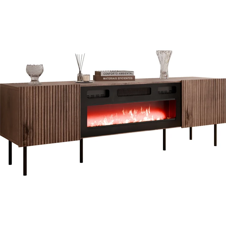 Mirjan24 'Trigev' TV-Lowboard mit 2 Drehtüren, elektrischer Kamin, nuss Warmia, 58 x 42 x 181 cm – Bild 1