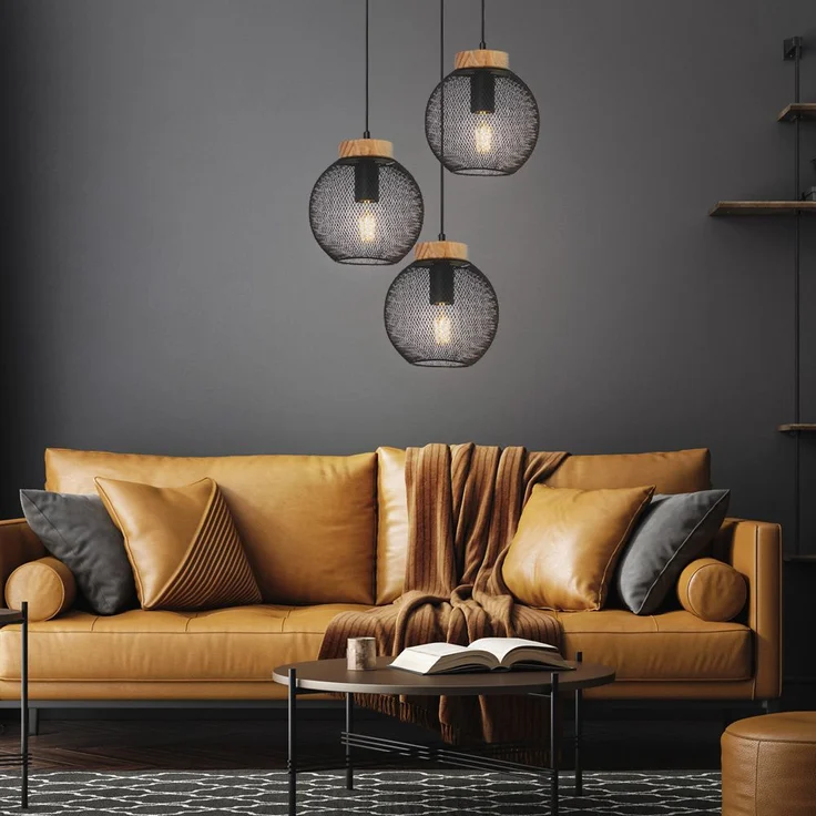 Hängeleuchte, Käfig-Design, Holz, schwarz , H 120cm – Bild 8