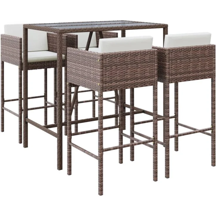 vidaXL 5-tlg. Gartenbar-Set mit Kissen Braun Poly Rattan 3200655 – Bild 8