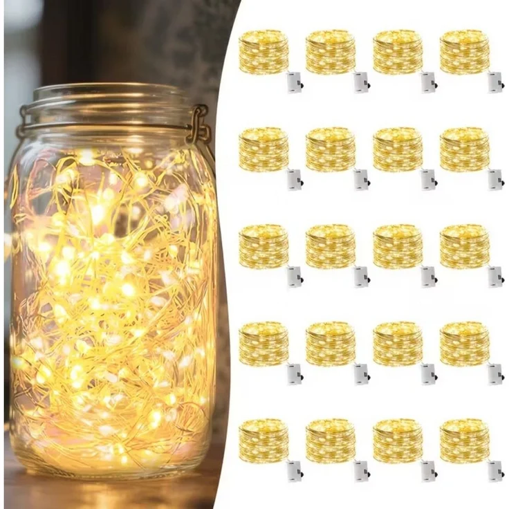 Montegoni Lichterkette LED Lichterkette 20er Set warmweiß 2m Batteriebetrieben 3 Modi, 3 Beleuchtungsmodi, flexibler Kupferdraht, batteriebetrieben – Bild 5