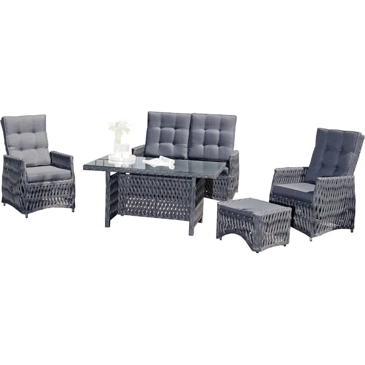 SunnySmart 5-teilige Loungegruppe Roseville-Deluxe Polyrope metallic schwarz