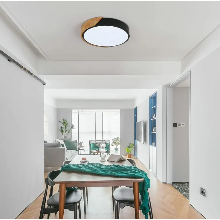 Goeco LED Deckenleuchte Runde LED-Deckenleuchte, 24W, 6000K, für Schlafzimmer, Küche, Kaltweiß, stabile LED-Lichtquelle, natürlicher Eichenschalen – Bild 7