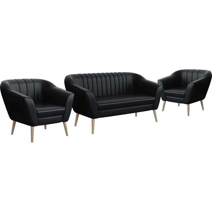 MEBLINI Mini Sofa Set 2-1-1 für Wohnzimmer - Mini Lounge für vier Personen - Küchensofa - Sofa Klein - Sitzgarnitur - Polstergarnitur - Sofagarnituren - KAIA - 2+1+1 - Schwarz Kunstleder