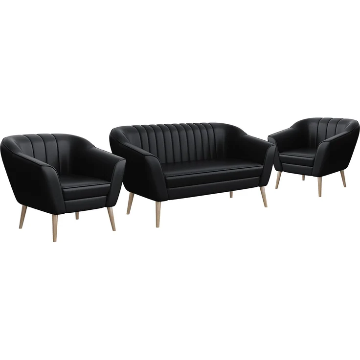 MEBLINI Mini Sofa Set 2-1-1 für Wohnzimmer - Mini Lounge für vier Personen - Küchensofa - Sofa Klein - Sitzgarnitur - Polstergarnitur - Sofagarnituren - KAIA - 2+1+1 - Schwarz Kunstleder – Bild 1