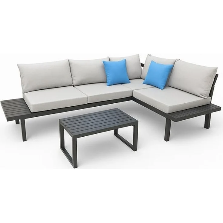 Greemotion Gartenlounge-Set Loungeset Outdoor [Samoa] Loungemöbel-Set Garten, (inkl. Auflagen), Farbe Schwarz/Grau – Bild 4