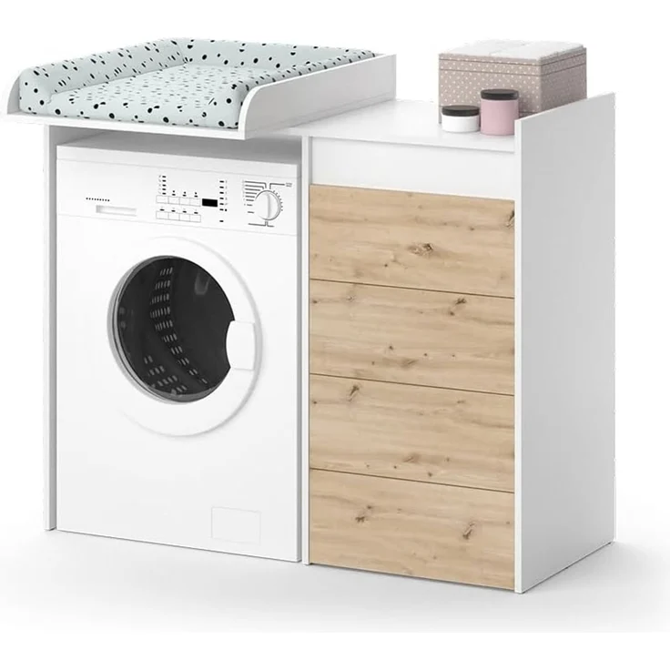 Waschmaschinenschrank Alf Weiß 116 x 98 cm mit 4 Schubladen Vicco – Bild 7