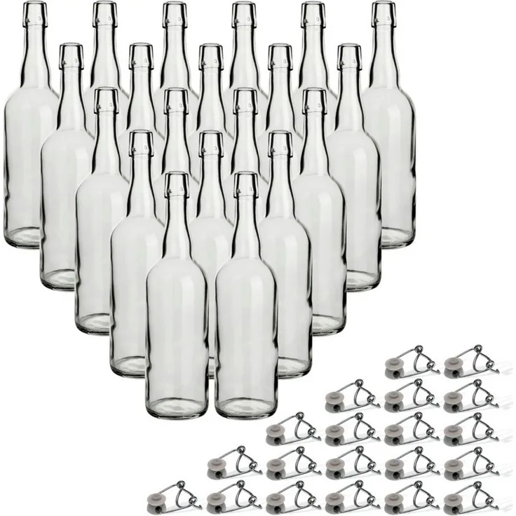 gouveo Trinkflasche Glasflaschen 750 ml Rondo mit Bügelverschluss - Bügel-Flasche, Drahtbügelverschluss, aromadicht verschließbar, spülmaschinengeeignet