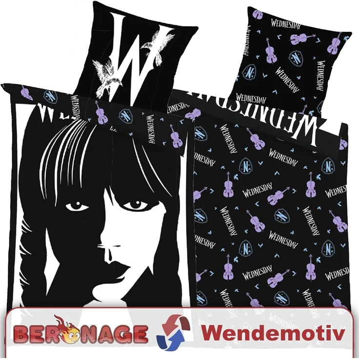 BERONAGE Jugendbettwäsche Wednesday Bettwäsche Linon / Renforcé, 2 teilig, 135x200 + 80x80 cm – Bild 6