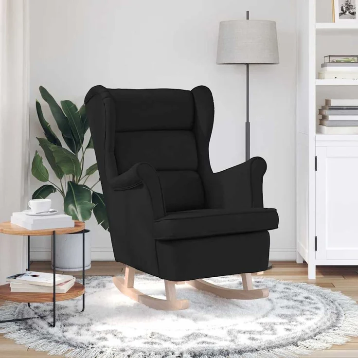 Schaukelsessel, Schaukelstuhl Schwarz 74x90x102 cm Stoff – Bild 3