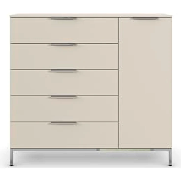 Rauch Möbel Flipp, Nachttisch für Schlafzimmer, Kinderzimmer, Wohnzimmer, Flur, Garderobe, 1-türig, 5 Schubladen, mit Softclose-Funktion, Griffe und Metallkufe Chrom, Farbe Beige, Breite 120 cm – Bild 6