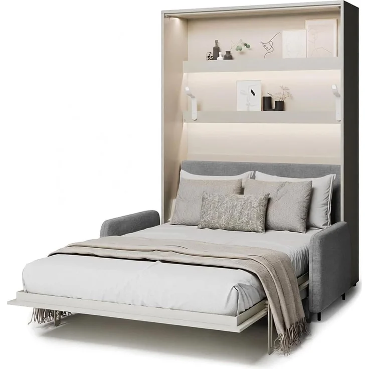 MEBLINI Elektrisches Schrankbett BC-36 - 140x200cm Vertikal - Kaschmir - Sofa und Kopfteil Grau ohne Matratze - Wandbett mit Lattenrost, Sofa und Kopfteil - Wandklappbett – Bild 1
