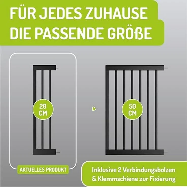 Zubehör Babyschutzgitter Miko PEFC Buchenholz von BOMI | Verlängerung 20 cm | Verbreiterungen Türschutzgitter | Extensions Klemmgitter für Babys, Kleinkinder & Tiere Türgitterverlängerung in Schwarz – Bild 3