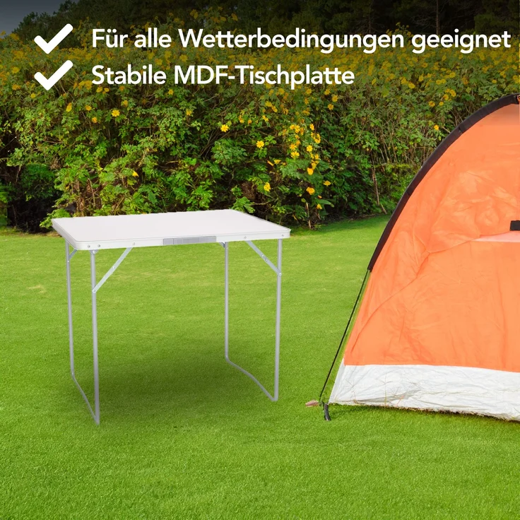 Brixy Campingtisch - klappbar - Gartentisch - 80x60x70 cm - Außen/Innen - Tragegriff - Kompakt - Aluminium - Weiß – Bild 3