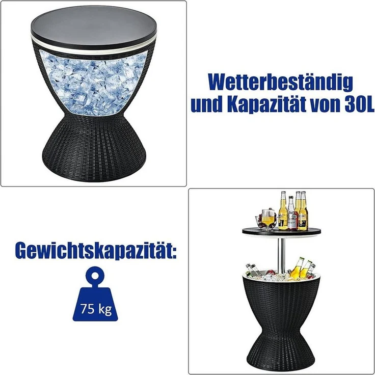 COSTWAY 3 in 1 Beistelltisch, 30L Kühlbox, hoehenverstellbar, mit Haken, Griff, abnehmbar Deckel, 75kg belastbar, 48,5 x 48,5 x 57,5 cm – Bild 2