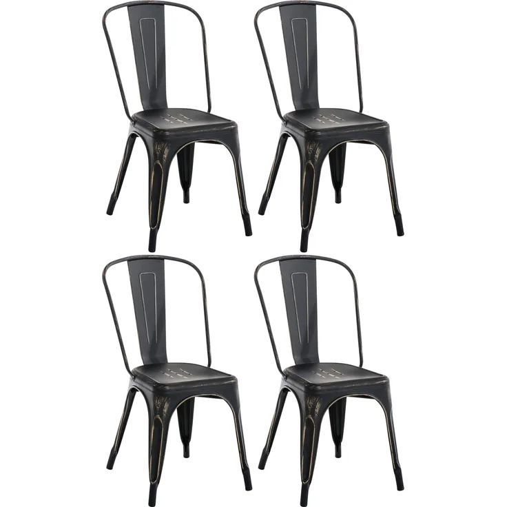 CLP 4er Set Stühle Benedikt aus Metall bis 200 kg belastbar stapelbar,schwarz-gold