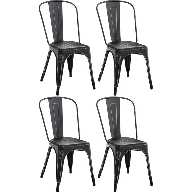 CLP 4er Set Stühle Benedikt aus Metall bis 200 kg belastbar stapelbar,schwarz-gold – Bild 1