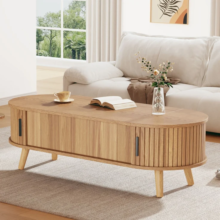 Couchtisch 120x50x39,5 cm höhenverstellbar mit verstecktem Stauraum aus MDF in Naturholzoptik – Bild 4