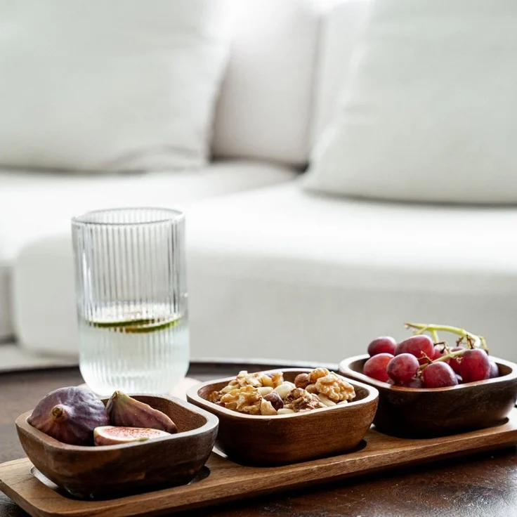 Zoha Servierschale Stripe Schüssel - Handgefertigte Akazienholz Schale für Dips, Snacks, (4-tlg), Handgefertigtes Akazienholz – Bild 3