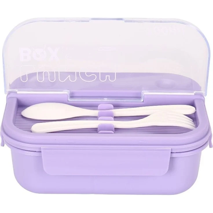 Lunchbox mit Besteck 700 ml – Brotdose mit 3 Fächern für Schule & Büro, Lila – Bild 2