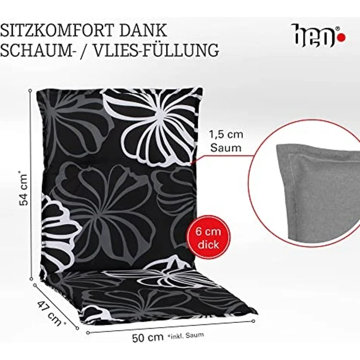 Beo Niedriglehner M125 Boston NL Saumauflage für Niedriglehner, Circa 48x98 cm, 5 cm Dick, schwarz – Bild 2
