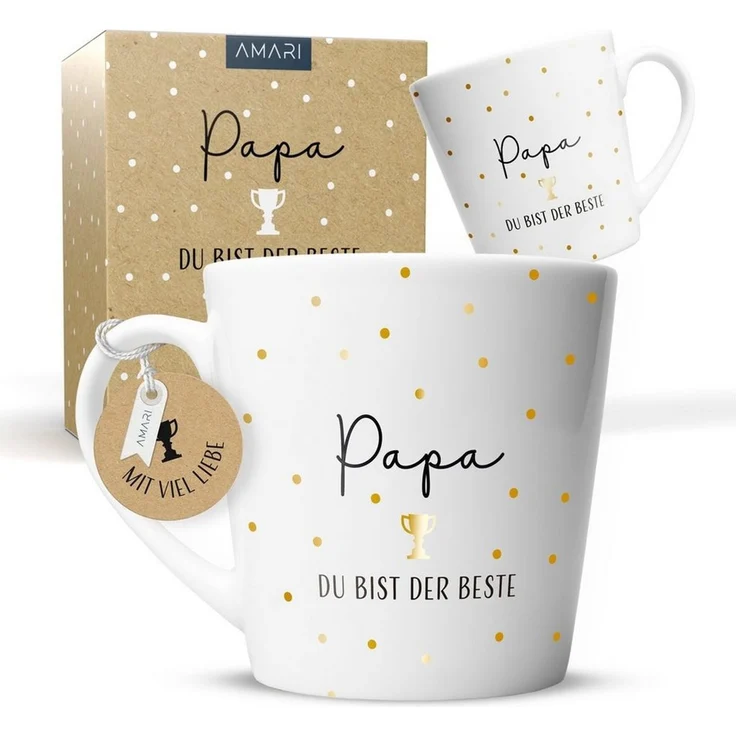 Amari Tasse Bester Papa Spruch, Geschenk Papa Vatertag von Tochter & Sohn, 1-tlg, Keramik, Kaffeetasse Teetasse 330 ml Geschenkbox Vatertag Geburtstag – Bild 1
