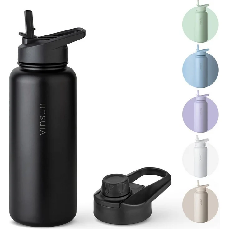 Vinsun Isolierflasche Edelstahl Trinkflasche 750ml Strohhalm - 2 Deckel Thermoflasche, BPA frei, doppelwandig, auslaufsicher, bruchsicher, geruchsneutral – Bild 5