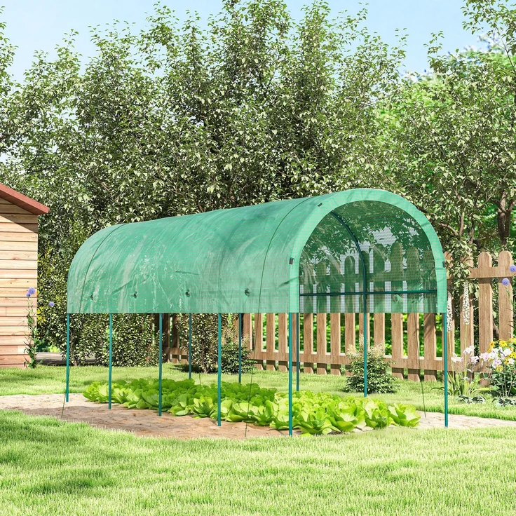 Outsunny Gewächshaus, Stahl, PE, Grün, 400L x 120B x 170H cm – Bild 9