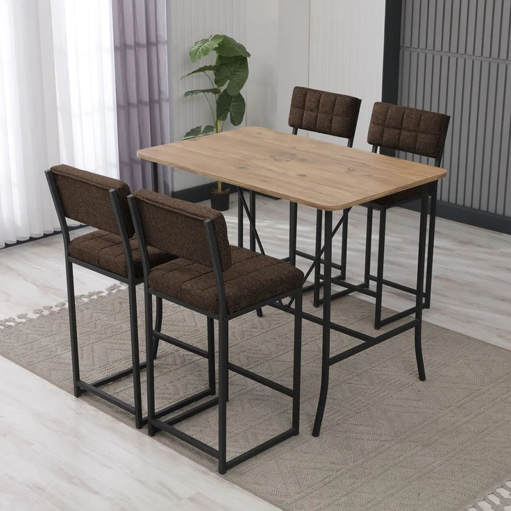 Skye Decor 'Retro - Brown, Walnut' Bartisch-Set mit Barhockern (5-teilig), Braun / Walnuss, 110 x 92 x 70 cm – Bild 1