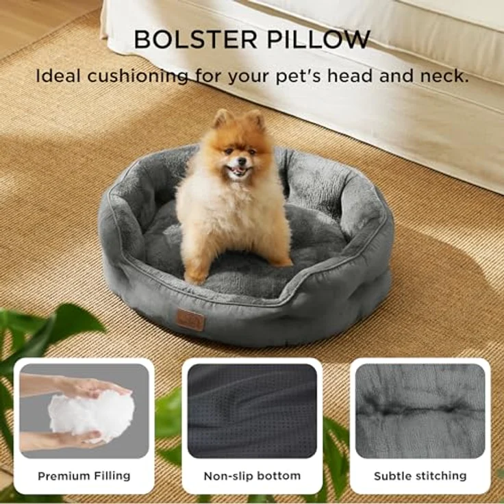 BEDSURE Katzenbett waschbar Katzen Bettchen - 63 x 53 x 20 cm Katzen Bett grau mit zweiseitig Innenkissen Katzenschlafplatz für Katzen oder kleine Hunde – Bild 4