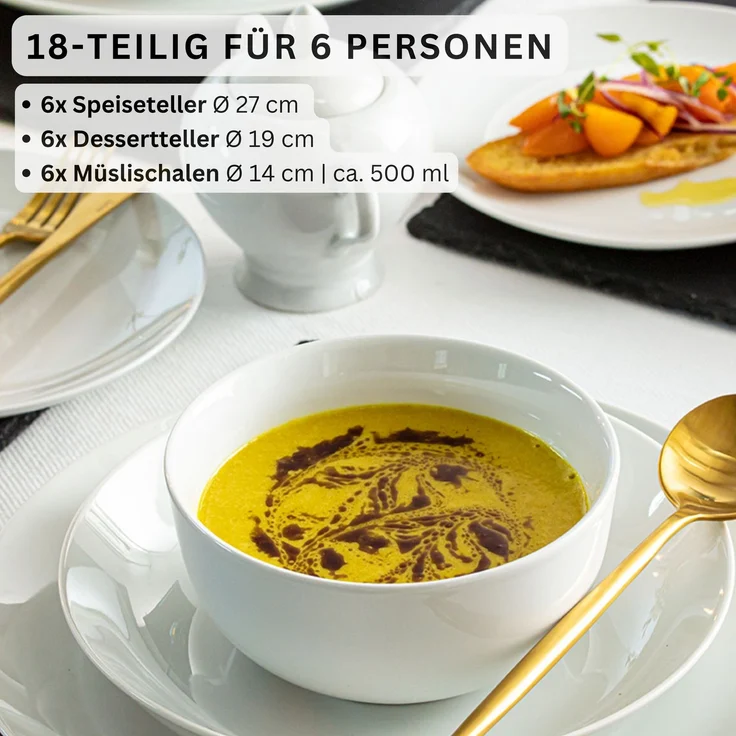 SÄNGER Porzellan Geschirrset New Port, Tafelservice 18 teilig für 6 Personen mit Müslischalen – Bild 2