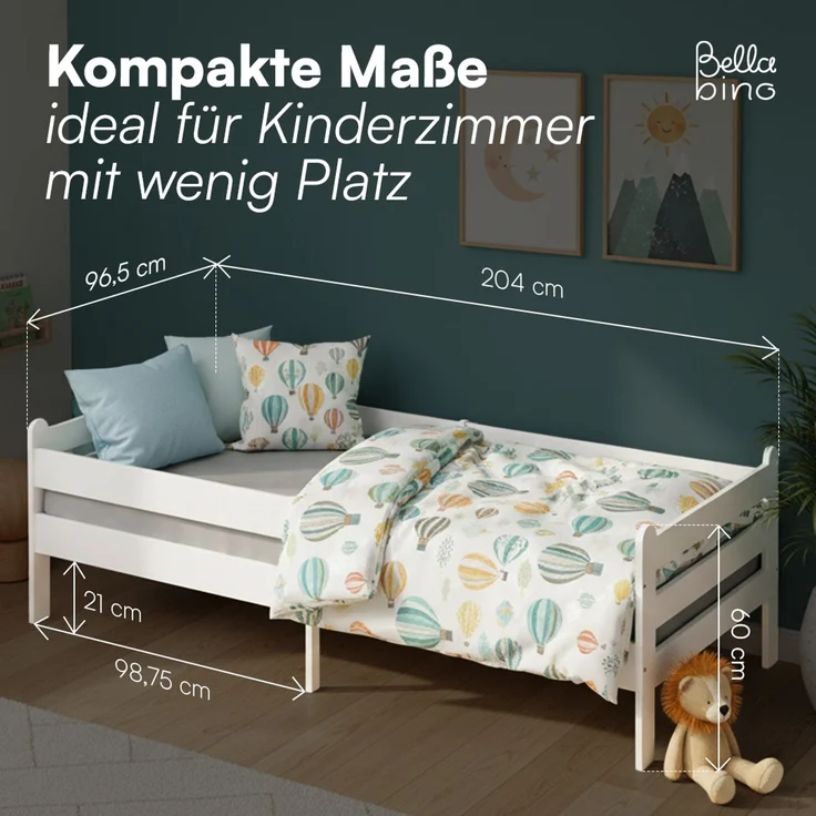 Bellabino 'Kuru' Kinderbett 90x200 cm mit Matratze, weiß, Jugendbett mit Rausfallschutz und Lattenrost – Bild 9