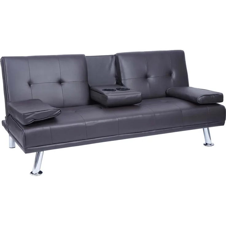 MCW 3Er-Sofa, Braun, Textil, 166x77x81 cm, mit verstellbarer Rückenlehne und Tassenhalter, 3-Sitzer Sofas