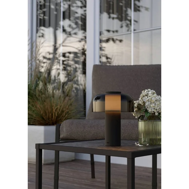 EGLO Tischleuchte Ponente Tischlampe, Nachtischlampe, Metall und Kunststoff, IP44, Lampe, Dimmfunktion, USB-Anschluss mit Ladefunktion, LED fest integriert, Kaltweiß, Neutralweiß, Warmweiß, Tischleuchte - H20 x Ø16 cm - schwarz - 2,25W inkl.
