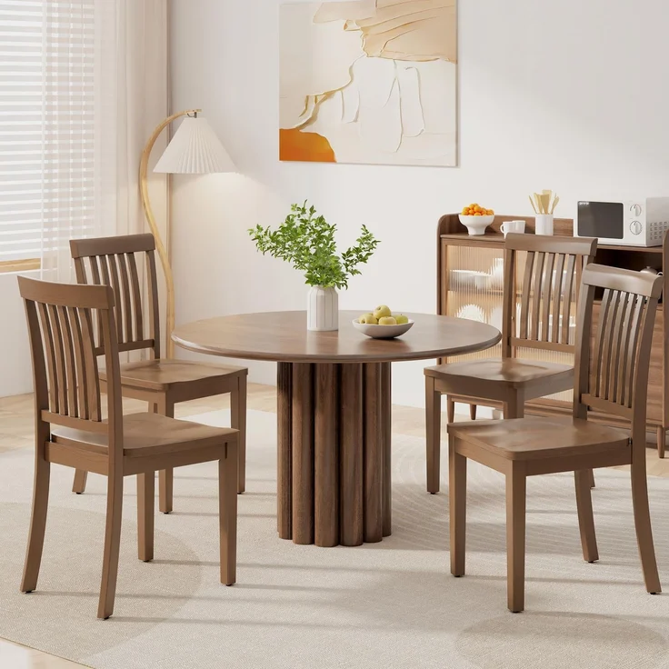 MALOL Esszimmerstühle 4er Set, Holzstühle aus massivem Gummibaumholz, Küchenstühle aus Holz für Esszimmer, Küche und Wohnzimmer, mit hoher Spindellehne im Landhausstil, belastbar bis 125 kg, Hellbraun