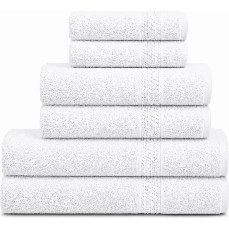 Komfortec Handtücher Set 6 Teilig aus 100% Baumwolle | 2x Badetücher 70x140 cm, 2x Handtücher 50x100 cm, 2x Gästetücher 30x50 cm, Weich und Saugstark, Weiss