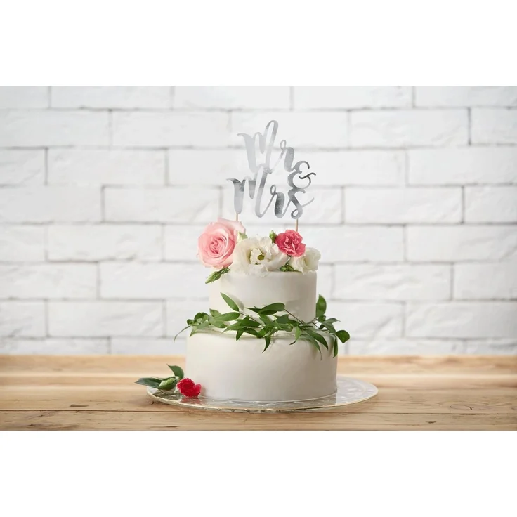 partydeco Tortenstecker, Cake Topper Mr & Mrs / Hochzeit 25.5cm, silber – Bild 3