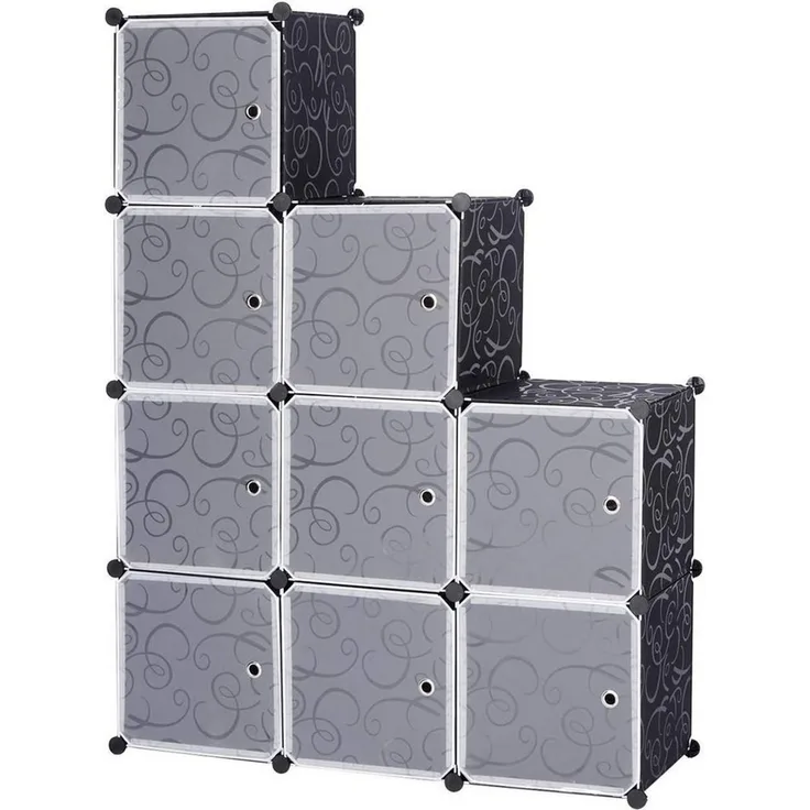 Woltu DIY Kleiderschrank mit Tür, 9 Fächer schwarz