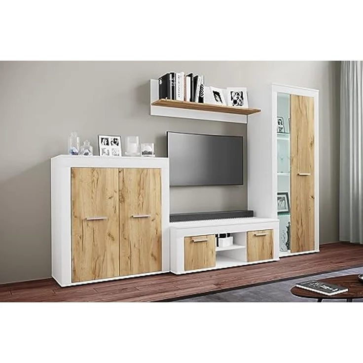 MID.YOU Lowboard Usilo, Weiß/Honigeiche, Kunststoff, 1 Fach, 102x37x45 cm, stehend – Bild 3