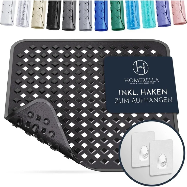 Homerella Duschmatte rutschfest - 100% BPA frei - Inkl. 2 Haken zum Aufhängen 53x53cm, Antirutschmatte Dusche hautsensitiv & schimmelresistent, - Duscheinlage maschinenwaschbar – Bild 5