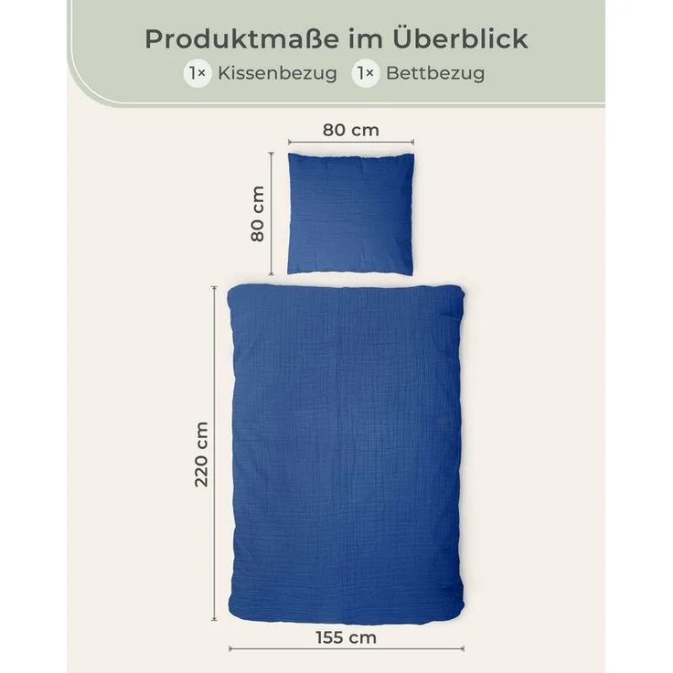Laynenburg Bettwäsche Musselin aus 100% Baumwolle in 135x200 oder 155x220 cm, atmungsaktiv & bügelfrei – 2 lagig mit Reißverschluss & Haltebändern – Bild 3