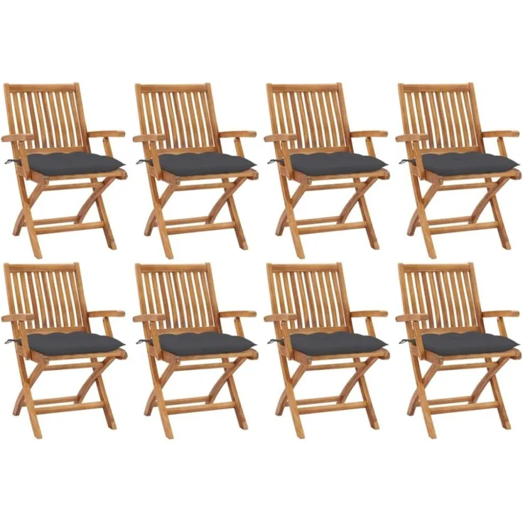vidaXL Klappbare Gartenstühle mit Kissen 8 Stk. Massivholz Teak 3072792