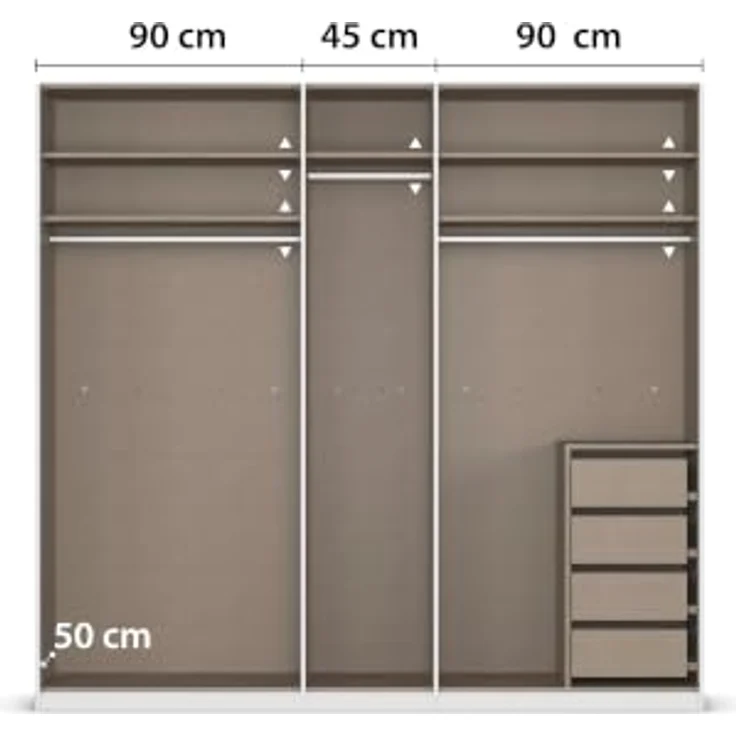 Rauch Möbel LUNIK, Kleiderschrank, Farbe Fango, Breite 226 cm | Schrank mit patentiertem Schnellmontagesystem, 5-türig, Push-to-open-Funktion, Zubehör Comfort, Schlafzimmer, Garderobe – Bild 8