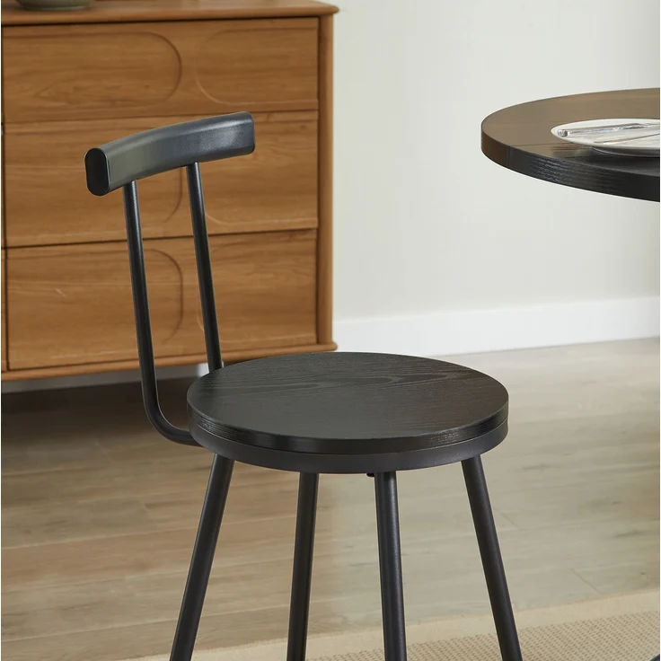 Bartisch-Set Ø 80 cm mit 2 Hockern – runder Esstisch aus Spanplatte und Stahl in Schwarz – Bild 9