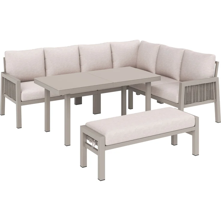Merax Gartenlounge-Set, Gartenmöbel-Set 7 Sitzer, Gartensofa Eckstellung, mit Esstische, Bänke und Sofas, Khaki – Bild 9