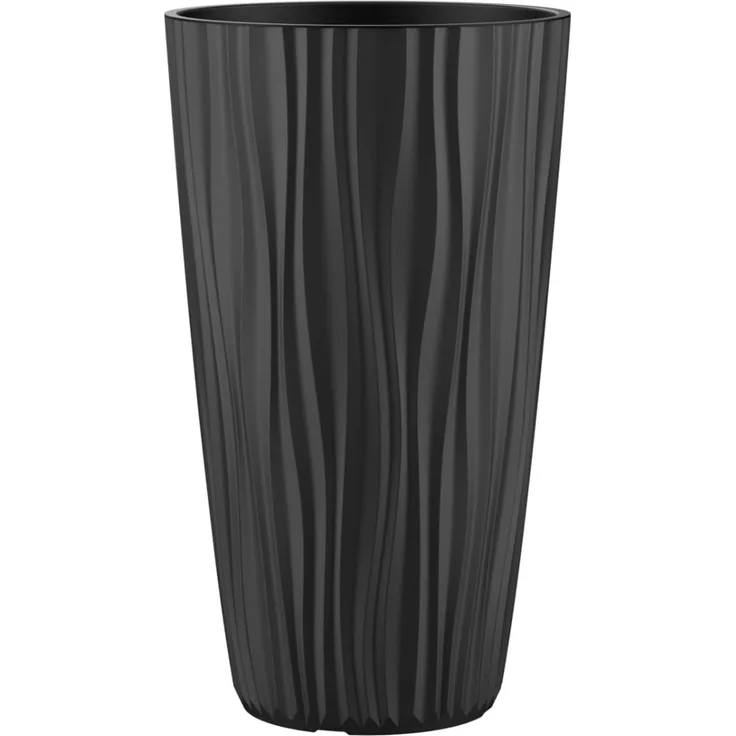 Engelland Blumentopf Pflanztopf mit herausnehmbarem Einsatz & Bewässerungssystem (1 St, robuster PP-Kunststoff), Wasserspeicher, Rillenoptik, hoch, rund, modern, UV-resistent