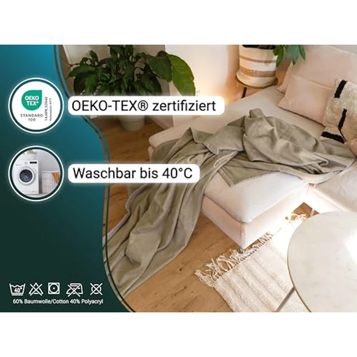 Zollner Kuscheldecke Cappuccino, 150x200 cm, aus 60% Baumwolle und 40% Polyacryl, Oeko-Tex® Standard 100 – Bild 3