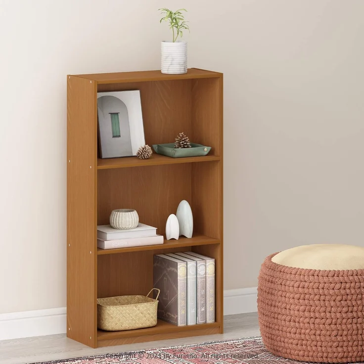 Furinno Basic Bücherregal mit 3 Fächern, Aufbewahrungsregal, Verbundholz, Leichte Kirsche, 23. 5x23. 5x100. 33 cm – Bild 2