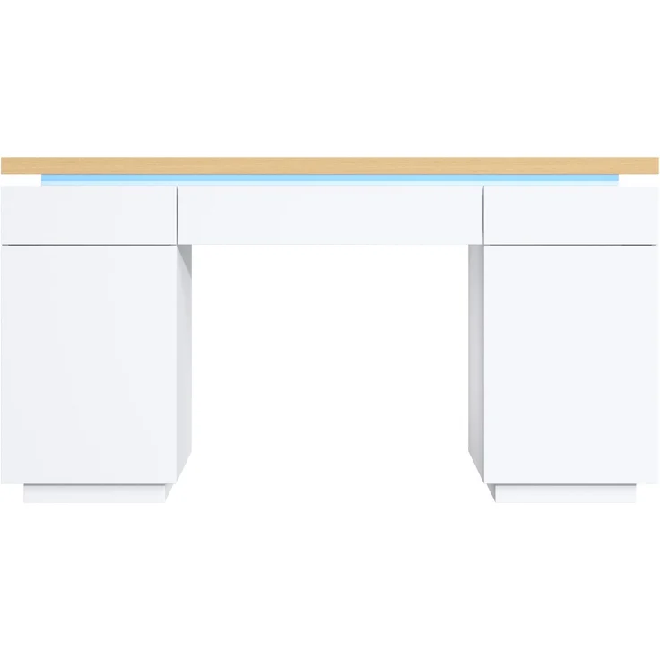 ZUBALIYA 140×50cm großer Schreibtisch,verlängerte und verdickte Tischplatte mit LED-Beleuchtung, ausgestattet mit 3 Schubladen,2 Türen und verstellbaren Einlegeböden,großer Stauraum, Schreibtisch, Schminktisch – Bild 9
